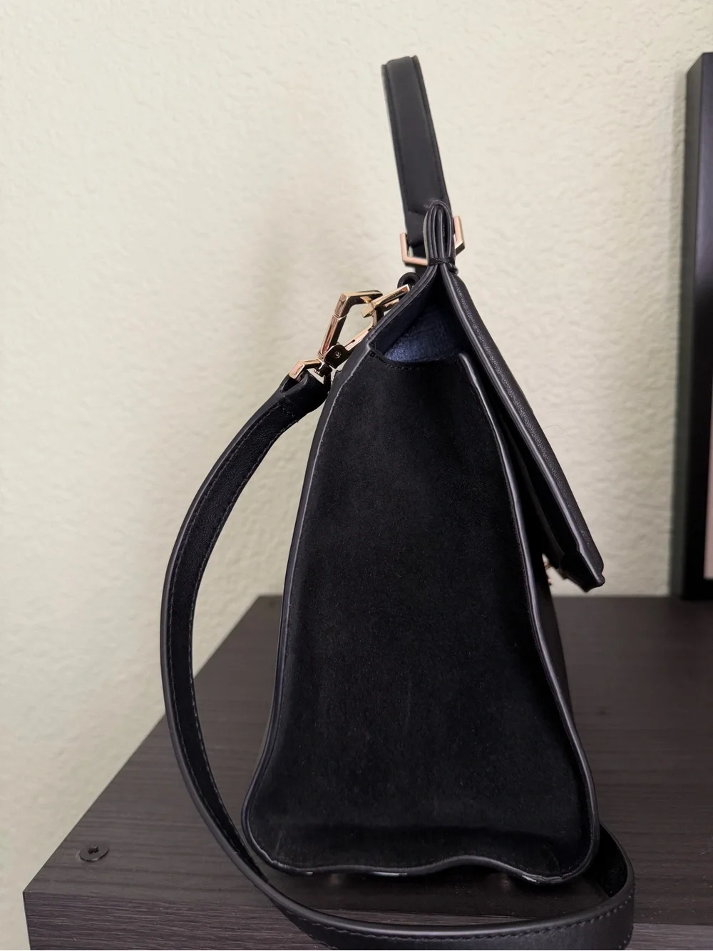 Welden Black Geometric Leather Satchel Crossbody Strap- Women Bags